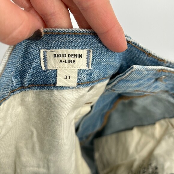 NWT MADEWELL Rigid Denim A-Line Raw Hem Mini Blue Jean Skirt Size 31 - Picture 7 of 8